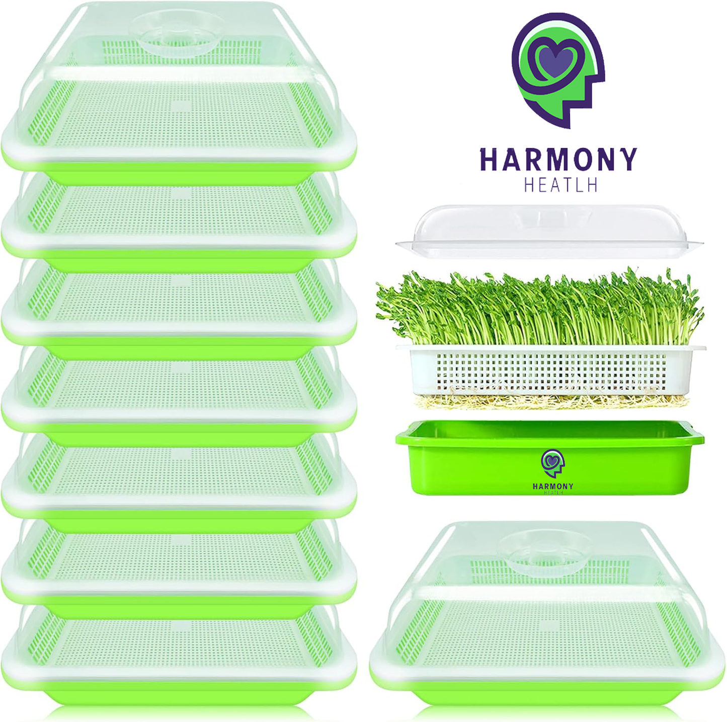 (8) Eight Tray Kit + 1/2 lb. Wheat Berry, 1/2 lb. Broccoli, 1/2 lb Mung, 1/2 lb Radish, 1/2 lb. alfalfa