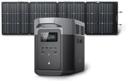ECOFLOW Solar Generator DELTA 2 Max 2048Wh with 160W Solar Panel, LiFePO4 Battery Portable Power Station, Up to 3400W AC Output, AC + Solar Fast Dual Charging 0-100% in 1 Hr For Outdoor Camping RV