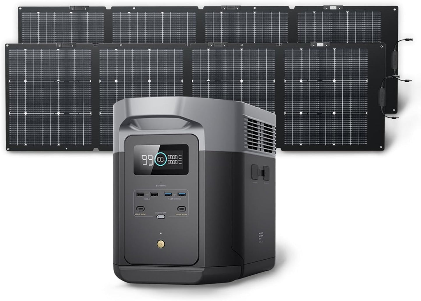 ECOFLOW Solar Generator DELTA 2 Max 2048Wh with 2x220W Solar Panel, LFP Battery Portable Power Station, Up to 3400W AC Output, AC + Solar Fast Dual Charging Full Charge in 1 Hr For Camping RV