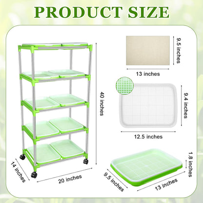 Microgreen grow station - 5 shelf with / 10 trays + 4 grow light kit + Free seed kit