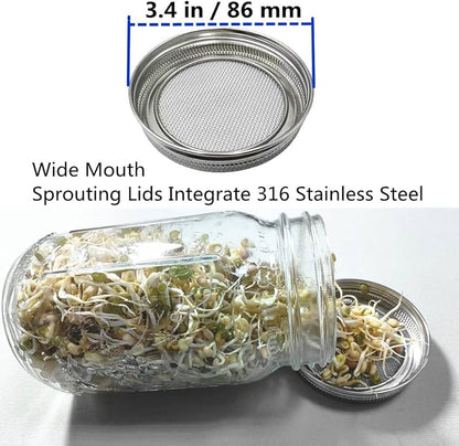 2 Glass Sprouting / Germinating mason Jar mesh lid system w/ carriage holder